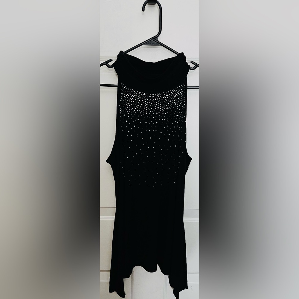 Perseption Concept Womens Size Large Black With Rhinestones Flowy Top
